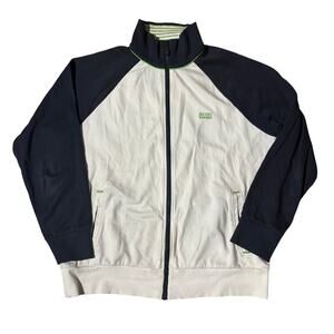 Hugo Boss Full Zip Light Sweatshirt Track Jacket Colorblock Blue White Size XL